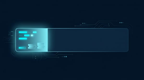 Abstract illustration of an AI context window as a budget: a small cluster of glowing cyan data blocks on the left and open headroom on the right, on deep navy.